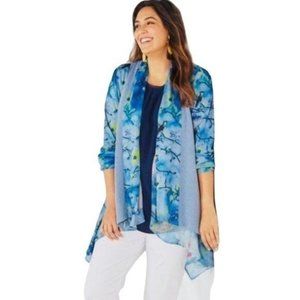 Soft Surroundings  Women's Tea Gardens Topper Bird Floral Cardigan